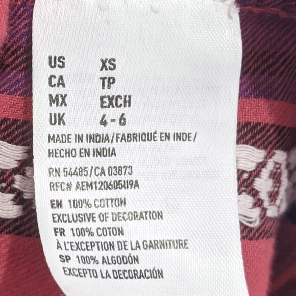 American Eagle Plaid Boyfriend Shirt  XS Pink Western Aztec Embroidered Womens - Picture 8 of 9